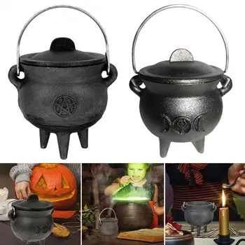 1 Adet Mini Cadı Pot Taşınabilir Cadı Yanan Pot Dökme Demir Kazanlar Tütsü Yakma Parti Süslemeleri Cadı Pot Cadılar Bayramı için