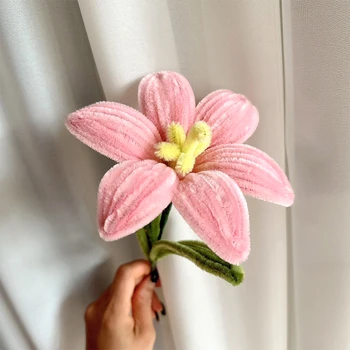 1 adet Yapay Zambak Çiçekler Bitmiş Peluş Bükülmüş Sopa DIY Büküm Sopa Çiçek Düğün sevgililer Günü Arkadaşlar Romantik Hediyeler