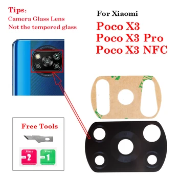 1 takım Yüksek Kalite Arka Kamera Cam Lens + Yapıştırıcı Sticker İçin Xiaomi Poco X3 NFC Pro Arka Kamera Cam Lens Onarım Araçları İle