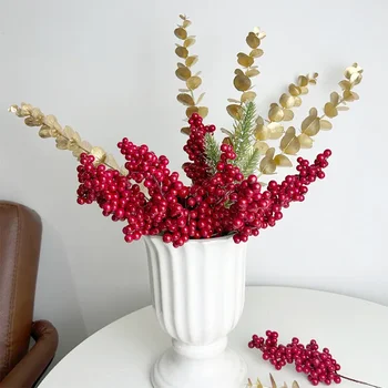 10 adet Kırmızı Meyveler Dalları Yapay Köpük Holly Berry Çiçek Meyve Buketi Ercik Bitki DIY Çelenk Noel Partisi Ev Dekorasyonu