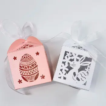 10 Adet Paskalya şeker kutusu Tavşan Paskalya Yumurtası Kağıt Kutuları Paskalya Hediye Kurabiye Kutuları Ambalaj Mutlu Paskalya Parti Süslemeleri