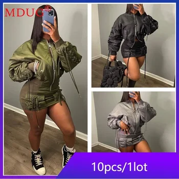 10 adet Toplu Öğeler Toptan Sürü 2 Parça Setleri Kadınlar Uzun Kollu Bandaj Ceket Etek Kıyafetler Seksi Y2k Elbise Sokak Vestido M12483