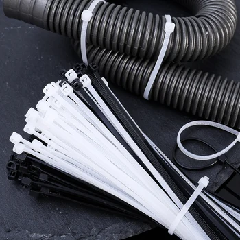 100 adet / grup Güçlü Kendinden Kilitli Naylon kablo bağı 8x15 0/400mm Siyah Beyaz Plastik Kravat PVC Zip Bağları Seti Kiti Kendinden kilitleme Teli