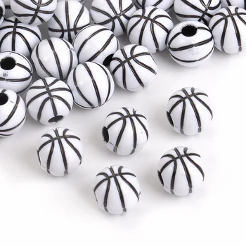10mm Siyah Beyaz Basketbol Şekli Şerit Akrilik Yuvarlak dağınık boncuklar Takı Yapımı İçin diy bilezik İğne Aksesuarları
