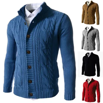 2023 Erkekler Sonbahar Kış Kazak Turn-Aşağı Yaka Tek Göğüslü Örgü Hırka Sıcak Rahat Sweatercoat Erkek Giyim Ceket