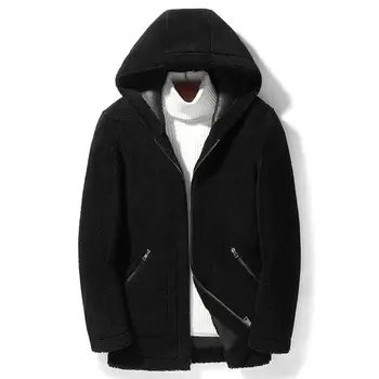 2023 Kış erkek Yeni Moda Gerçek Lambswool Kapşonlu Palto Erkek Koyun Shearling Ceketler Erkekler Hakiki Kürk Sıcak Giyim I543