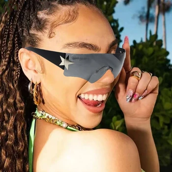 2023 Lüks Trend Y2K Güneş Gözlüğü Punk Tek Parça Güneş Gözlüğü 2000'in Shades Gözlük UV400 Kadın Tasarımcı Beş Yıldızlı Gözlük