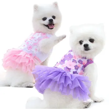 2023 Yeni Bahar Yaz Köpek Giysileri Evcil Prenses Elbise Pamuk Şeftali Çiçeği Etek Küçük Köpek Soyunma Pet Giyim Malzemeleri