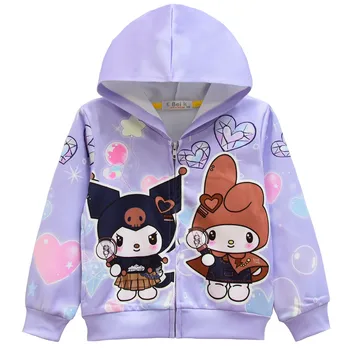 2023 yeni Karikatür ceket Çocuklar Kuromi Kazak Sanrio çocuk fermuarlı kapüşonlu ceket moda bahar sonbahar kız Kazak 4 ila 9 yaşında