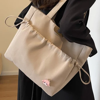 2024 Unisex Haki Büyük Çanta Kawaii Anime Oyunu Miko Erkek ve kadın alışveriş büyük el çantası Çanta Çevre Dostu Tuval Kadın omuzdan askili çanta