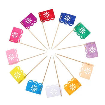 24 Adet Çok Renkli Mini Meksika Kağıt Mendil Afiş Bayrakları Banderita S Fiesta Parti Süslemeleri Kek Topper Parti Banderinler
