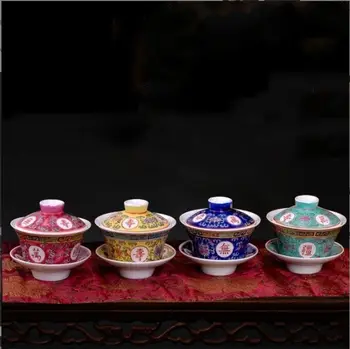 2pic / set Jingdezhen Seramik çay bardağı Pastel Uzun Ömürlü Sınırsız At Nalı pirinç bardağı Çay sır renkli seramik üç kafa kapak