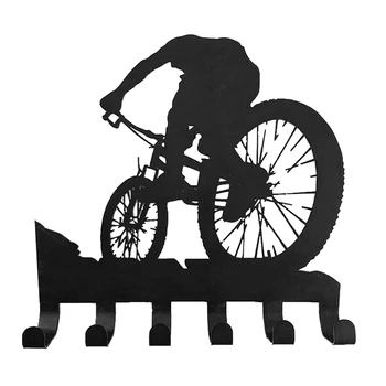 2X Dağ Bisikleti Dişli Raf Metal Duvar Dekor Dağ Bisikleti Duvar Sanatı Bisiklet Sanat Siluet Duvar Sticker Siyah Raf