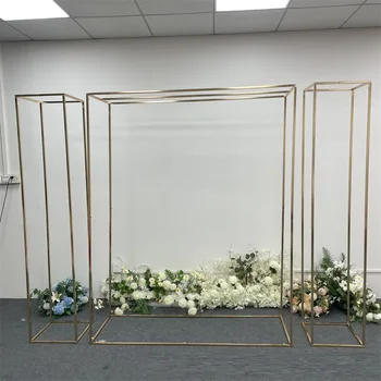 3 adet 2023 Yeni Düğün Demir Ekran Çerçevesi Sahne Dekorasyon Açık Dekoratif Çiçek Raf Parti Arka Plan Yaldızlı Kemer