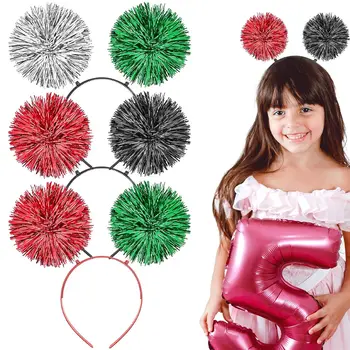 3 Adet Folyo Şeritler Pom Pom Bantlar Tinsel Kabarık Topu Saç Döngü Kadınlar Kızlar için Doğum Günü Cadılar Bayramı Noel Partisi İyilik