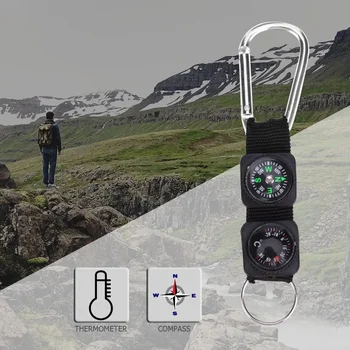 3 in 1 Tırmanma Pusula Kamp Survival Araçları Anahtarlık Pusula Termometre Pusula Termometre Askı Dağcılık Yürüyüş için