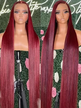 30 inç Bordo 13x4 Dantel Ön insan saçı peruk 99J Renk Kırmızı Kemik Düz 13x6 sırma ön peruk Brezilyalı Remy Saç Kadınlar İçin