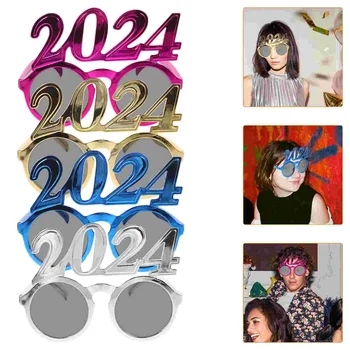 4 adet Parti 2024 Gözlük Yeni Yılınız Kutlu Olsun Gözlük 2024 Festivali Gözlük Fotoğraf Prop