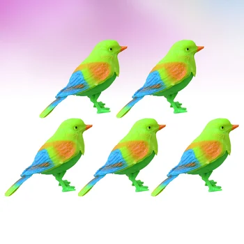 5 Adet Simülasyon Kuşlar Süs Ses Yapma Renkli Kuşlar Heykel Süsler Çocuklar için Düğme ile Ev Ofis Mini