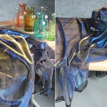 50 * 145CM Tül Kumaş Giyim Parlak Mavi Altın Lazer Gazlı Bez Net Kumaş Elbise Arka Plan perde kumaşı DIY
