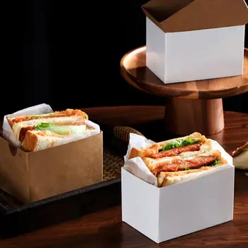 50 Adet Sandviç Çıkar Konteyner Bisküvi Gıda Çerez Ekmek Aperatifler Paket Servisi olan restoran Çanta Tek Kullanımlık Kağıt Çikolata gıda ambalaj kutusu