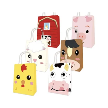 6/24 adet Çiftlik Hayvan Şeker Kağıt Torbalar Sığır Koyun Domuz hediye çantası Çocuk Ahır Tema Doğum Günü Partisi Malzemeleri Süslemeleri İyilik