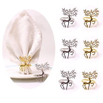 6 Adet Noel Peçete Halkası Elk Altın Gümüş Tatil Malzemeleri Zarif İyi görünümlü Kompakt Noel Ürünleri Peçete Halkası