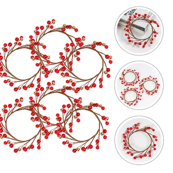 6 Adet Noel Yüzük Kırmızı Berry Yüzük Çelenkler çam kozalakları ile Noel Çelenk Masa Centerpieces Sütunlar için Noel Tatili