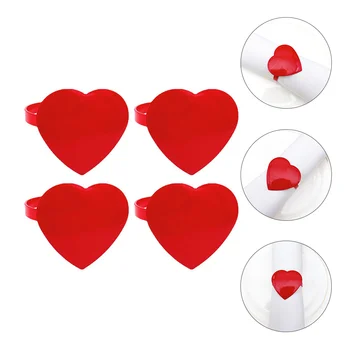 Alaşım Kırmızı Kalp Peçete Halkaları: 4 adet Sevgililer Peçete Tutucular Kırmızı Peçete Daire Takı yemek masası Ayarı Düğün Noel