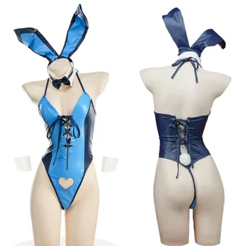 Anime Tavşan Kız Aşk İçi Boş Deri Halter Bodysuit Üniforma Kıyafet Kostüm Cosplay Cadılar Bayramı Sevimli Tavşan Roleplay İç Çamaşırı Seti