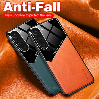araba manyetik tutucu pleksiglas deri doku telefon kapak için Samsung Galaxy S23 FE S 23FE S23FE durumda darbeye dayanıklı tampon coques