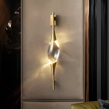 Bakır Kristal Duvar Lambası Yeni Modern Basit Tasarımcı Yaratıcı Dekorasyon Otel Oturma Odası Yatak Odası Başucu Lambası Koridor Aydınlatma