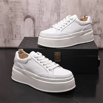 beyaz Deri Tasarımcısı Erkekler rahat ayakkabılar Hip Hop platform ayakkabılar loafer'lar Tenis Zapatillas Hombre
