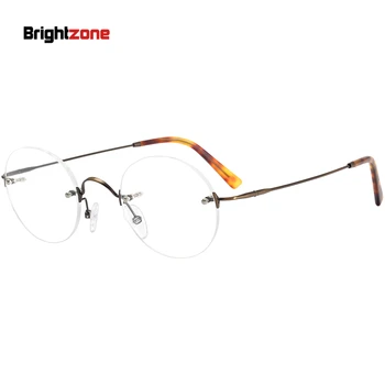 Brightzone Saf Titanyum Çerçevesiz Yuvarlak Gözlük Tasarımcı Gözlük Çerçevesi Erkekler Marka Optik Reçete Kadın Oculos De Gri