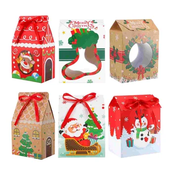Cabilock 1 Takım Noel Şeker Kutuları Pencere Çerez Kutuları Noel İkram Kutuları Hediye Vermek için Kurdele ile