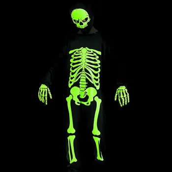 Cadılar Bayramı iskelet Cosplay kostüm erkek korkunç giyinmek aydınlık kafatası kıyafet maske ile