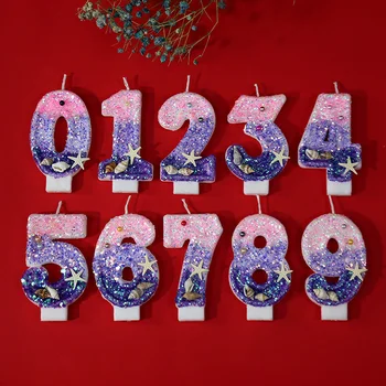 Degrade Glitter Doğum Günü Mum 0-9 Numarası Doğum Günü Mum Kek için Parlak Kek Toppers Düğün Parti Dekorasyon Malzemeleri