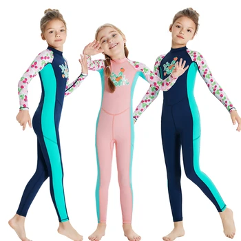 DIVE & SAIL Çocuk dalgıç kıyafeti Uzun Kollu Kız Mayo Tüplü Dalış sörf kıyafeti UV Koruma Su Sporları Mayo