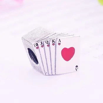 Düzensiz Siyah Kırmızı Emaye Poker Aşk Kalp Mektubu Fit Orijinal Pan Charm Bilezik 925 Ayar Gümüş Boncuk Yapımı Berloque