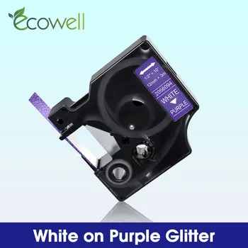 Ecowell Beyaz Mor Glitter bant için Uyumlu Dymo D1 etiket bant 2056094 12mm * 3m Dymo LabelManager LM 160 Etiket Makinesi