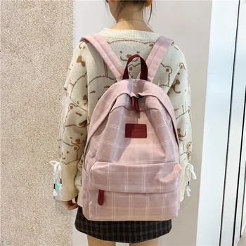 Ekose Kadın Sırt Çantası Öğrenci Sevimli okul çantası Sırt Çantası Kadın Mochilas Feminina okul çantası s Genç Kızlar İçin Kanvas Çanta