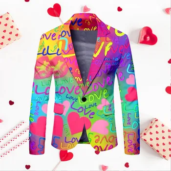 Erkek sevgililer Günü Baskılı Rahat Ceket Tatil Parti Giyim Ceket Ayakkabı Bağlama Ceket Erkekler için Moda