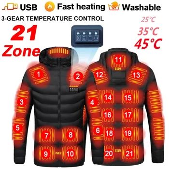 Erkekler 21 Alanları ısıtmalı ceket USB elektrikli ısıtma yelek kadınlar için kış açık sıcak termal ceket Parka ceket YENİ pamuklu ceket