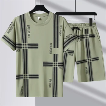 Erkekler Setleri Streetwear Kısa Kollu O-boyun Baskılı Çelik + Şort Yaz Nefes Rahat Erkek Hawaii Takım Elbise 2 Parça Set Spor