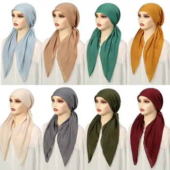 Etnik Tarzı Düz Renk Başörtüsü Şapka Müslüman Kadınlar Başörtüsü Anında İç Kapaklar İslam Uzun Kuyruk Türban Kasketleri Saç Dökülmesi Boneleri