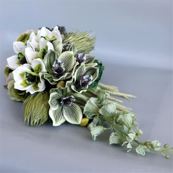 Gelin için düğün Buketleri, Rustik Düğün Töreni için Phalaenopsis Düğün Çiçekleri Yapay Gelin Buketleri