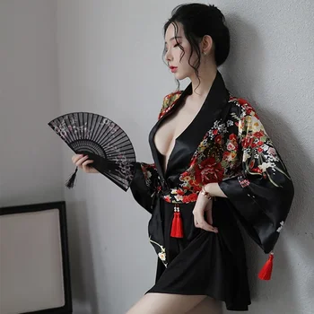 Geyşa Cosplay Haori Seksi Japon Elbiseler Geleneksel Kimono Obi Yukata Kadın Kimono Japones Kadın Seksi Geyşa Kostüm 11350