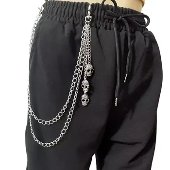 Hip Hop Punk Kafatası Dekoratif Metal Bel Zinciri kadın pantolonları 