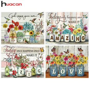 Huacan Dıy Elmas Boyama Mozaik Papatya Çiçek Ev Dekor Nakış Çapraz Dikiş Çiçek Vazo Kristal Duvar Sticker