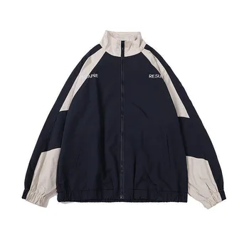 Ins Harajuku Patchwork Rüzgar Geçirmez Ceket Gevşek JacketHip-hop Streetwear Moda Marka Amerikan Retro Sokak Avrupa ve Amerika